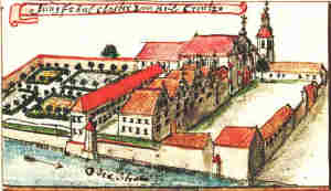 Jungfräul. Closter zu Heil. Creutz - Klasztor św. Krzyża, widok z lotu ptaka